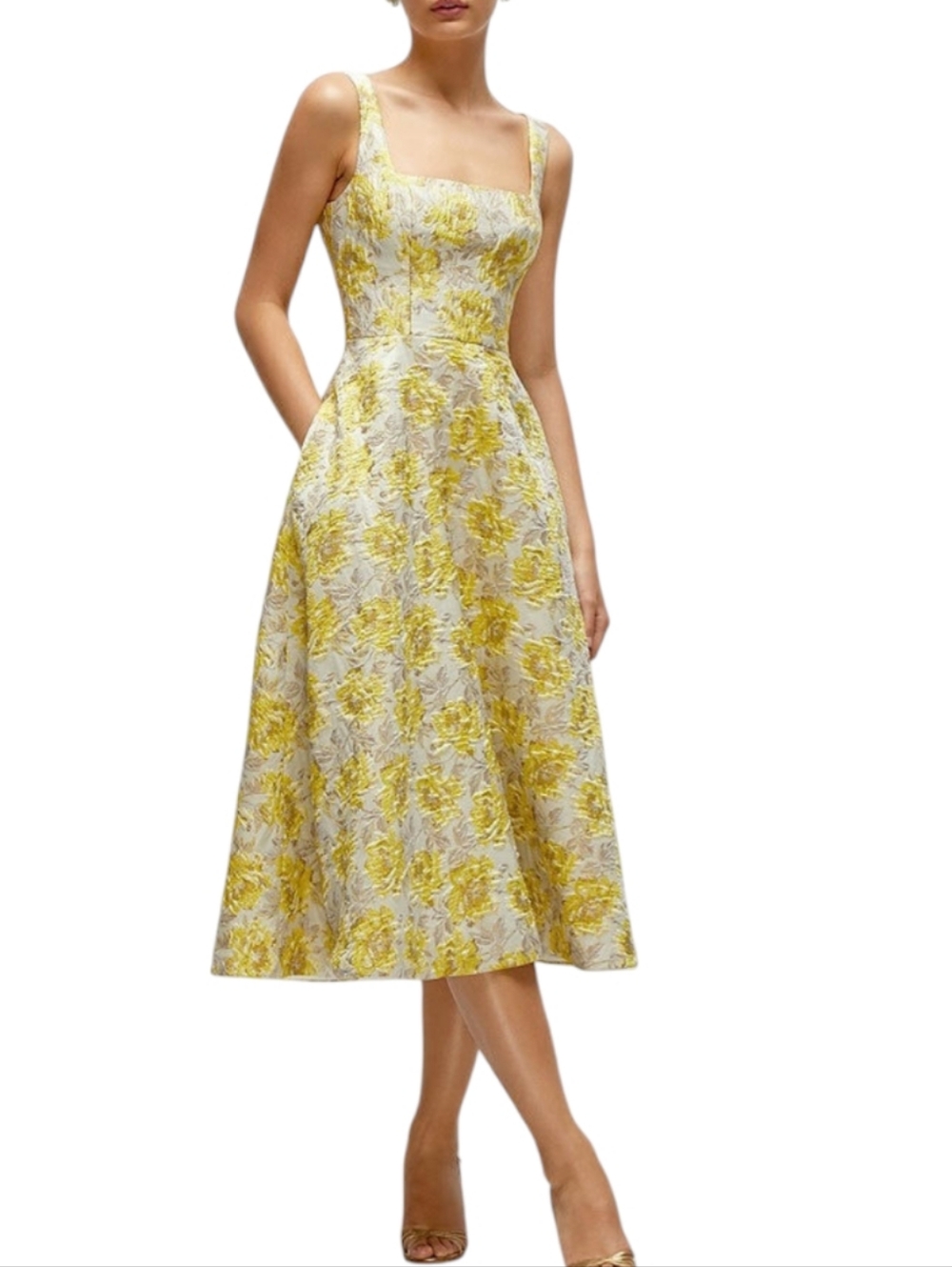 NEW .Dessy Collection .Golden Metallic Floral Midi Cocktail Dress... Size 20